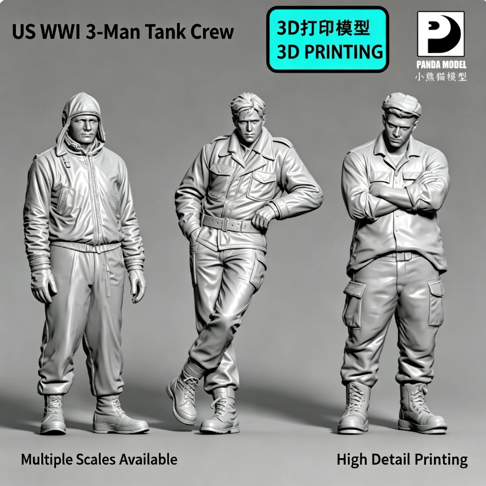 1/72 Scale WW2 US Tank Crew 3 Figures Unpainted Unassembled Resin Model Kit