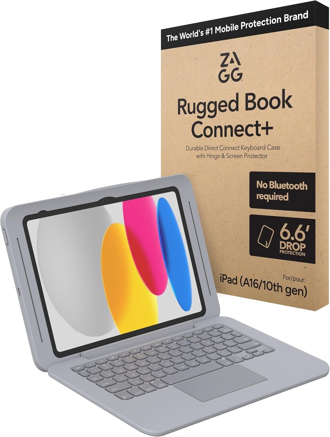 ZAGG Rugged Book Connect+ Keyboard Case iPad 11 A16 10.9 Gen 10 USB-C White