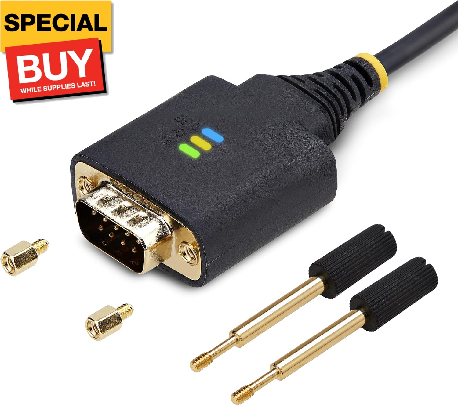 3ft (1m) USB to Serial Adapter Cable, COM Retention, FTDI, USB-A to DB9 RS232, I