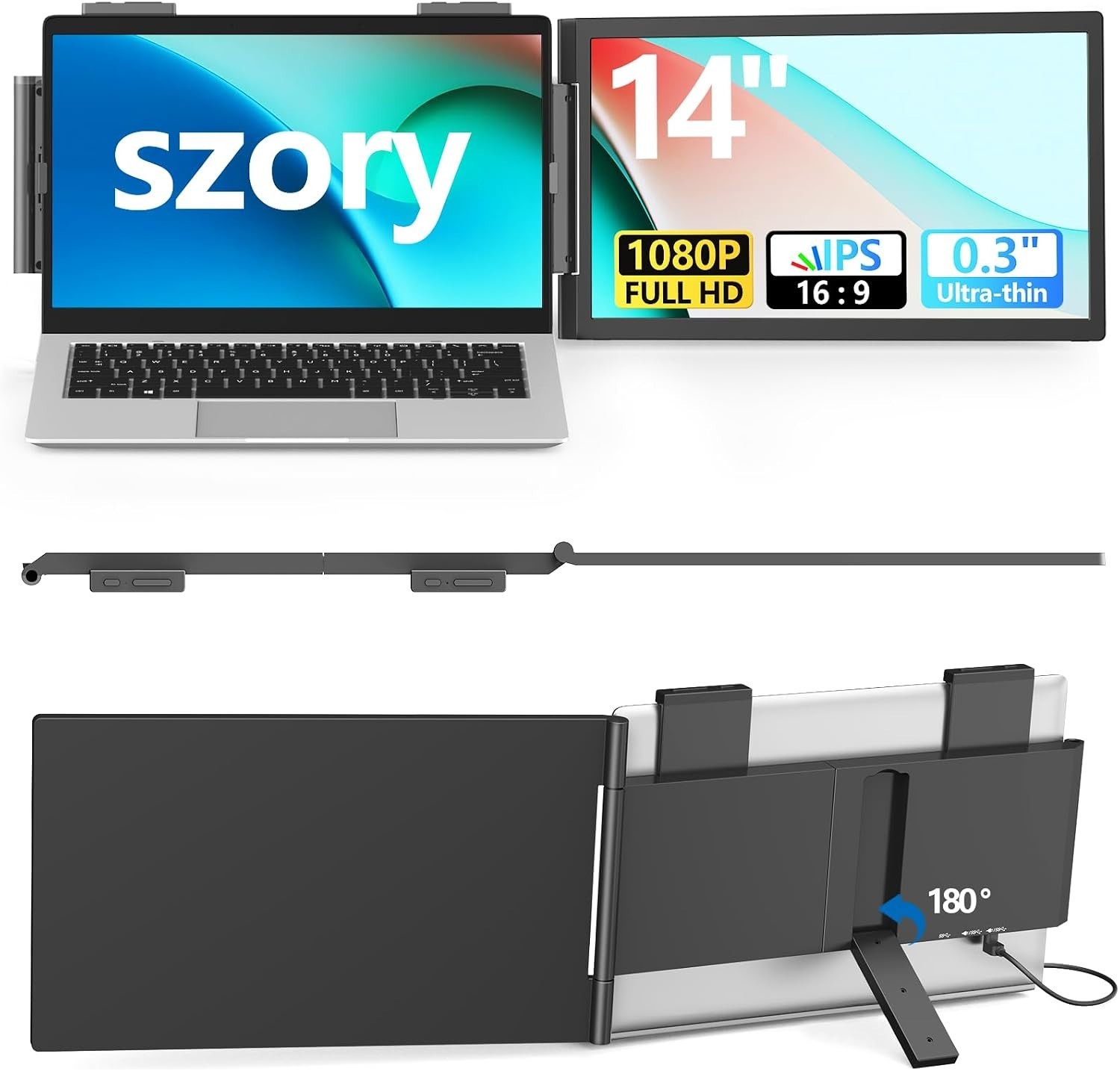 Laptop Screen Extender, 14" FHD 1080P IPS Laptop Monitor Extender Dual Screen