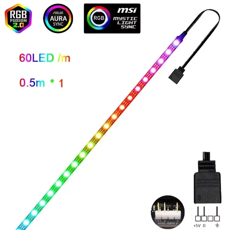 Addressable WS2812B ARGB LED Strip Light for PC Cases and Aura Sync