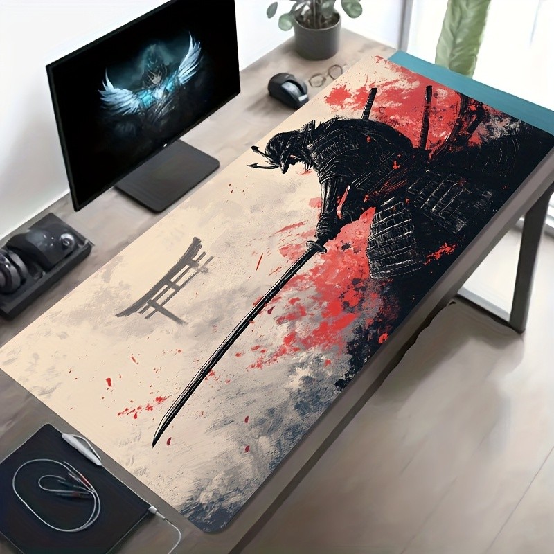 1 Extra-Large Gaming Mouse Pad with Samurai with Sword and Torii Art Design, N