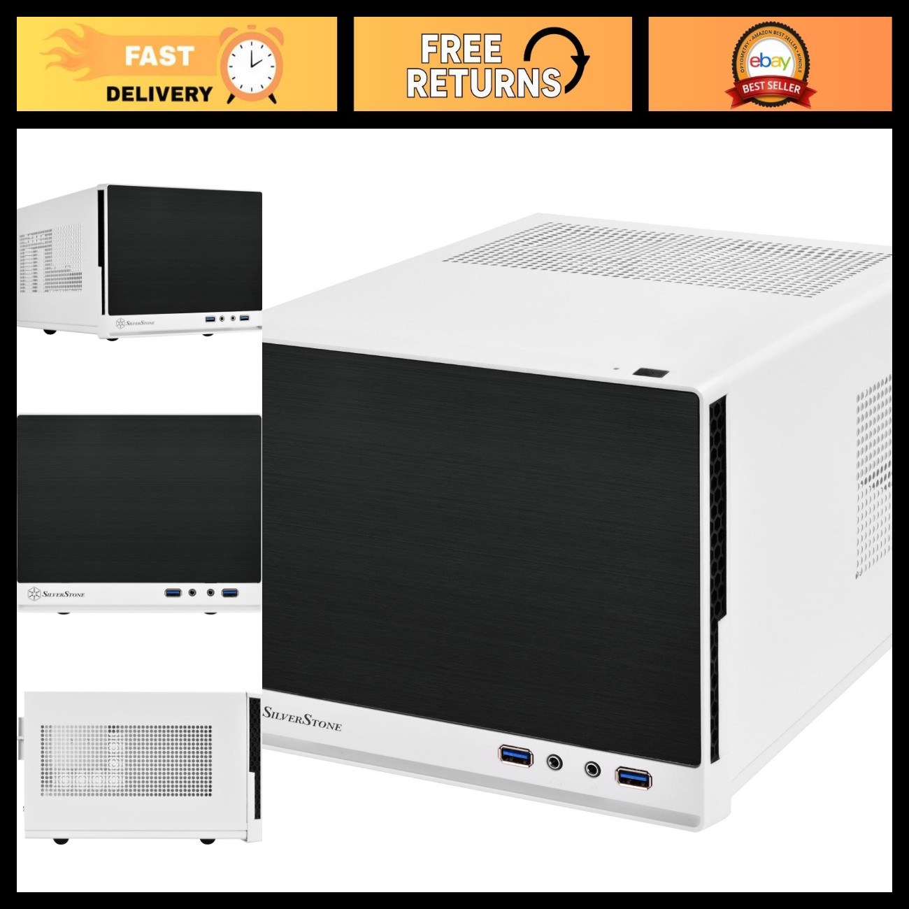 Ultra Compact Mini-ITX Computer Case, Solid Front Panel, White & Black, Small Fo