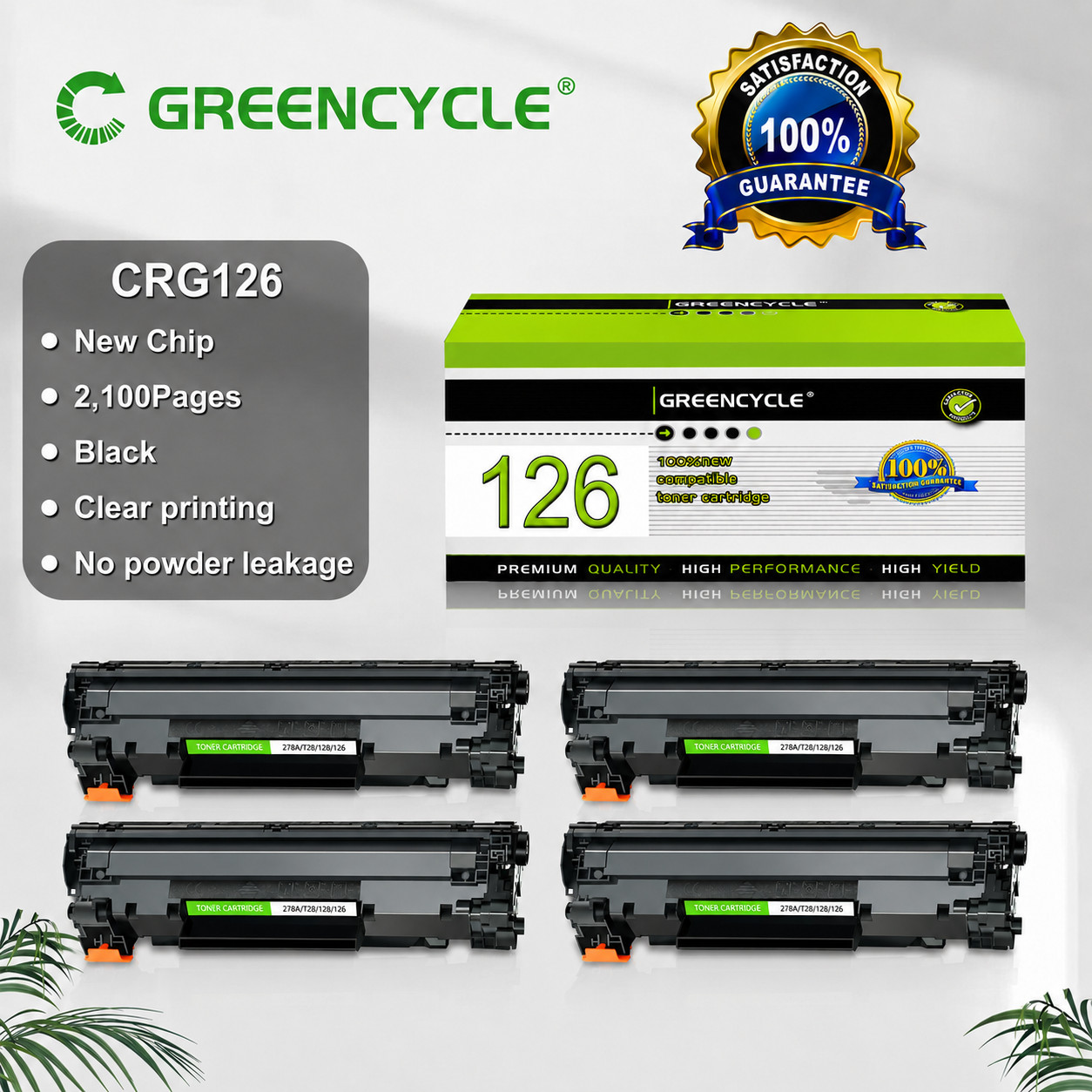 GREENCYCLE 4PK CRG126 Toner Cartridge For Canon126 ImageClass LBP6200d LBP6230dw
