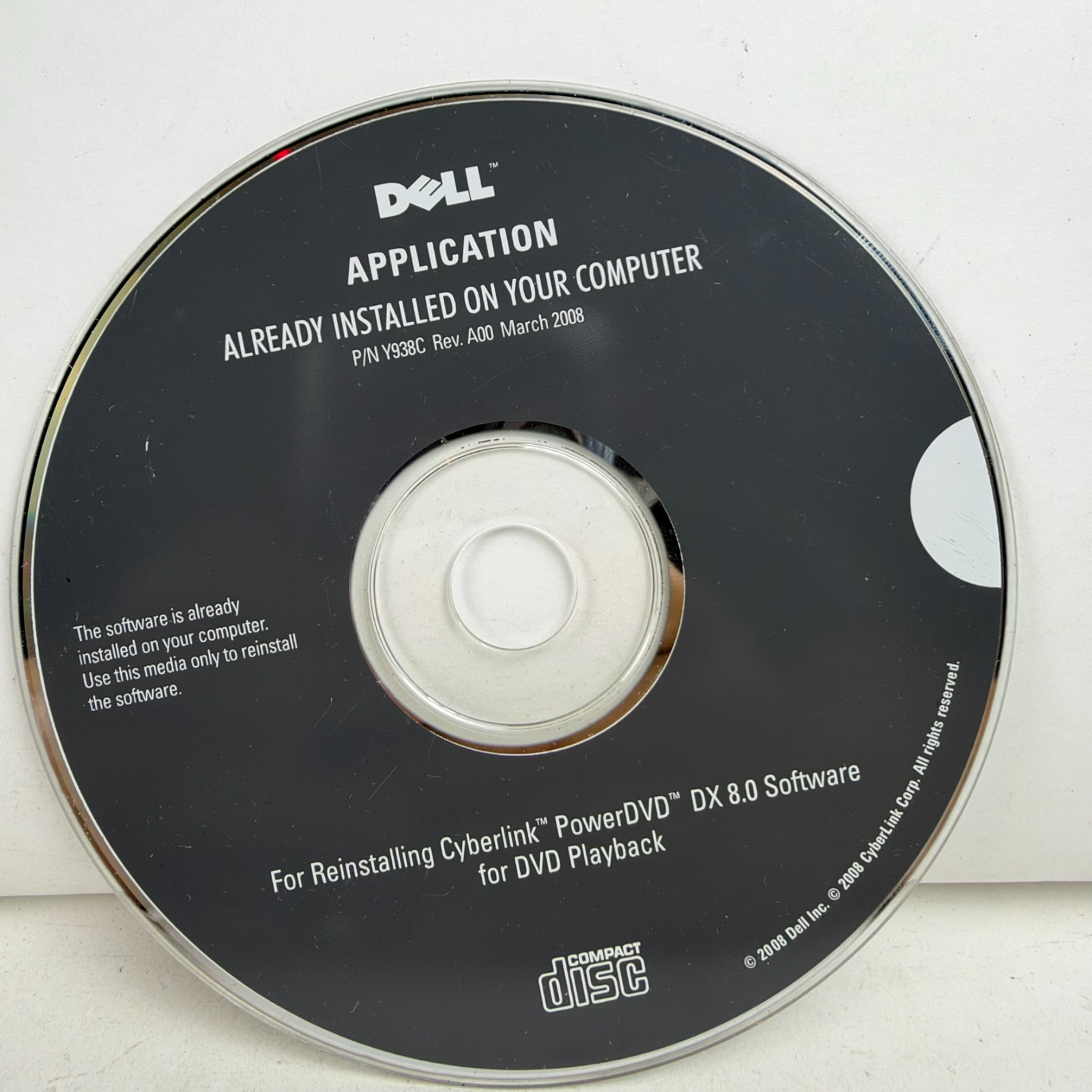 Dell Application Reinstall CD Cyberlink PowerDVD DX 8.0P/N Y938C Light Scratches