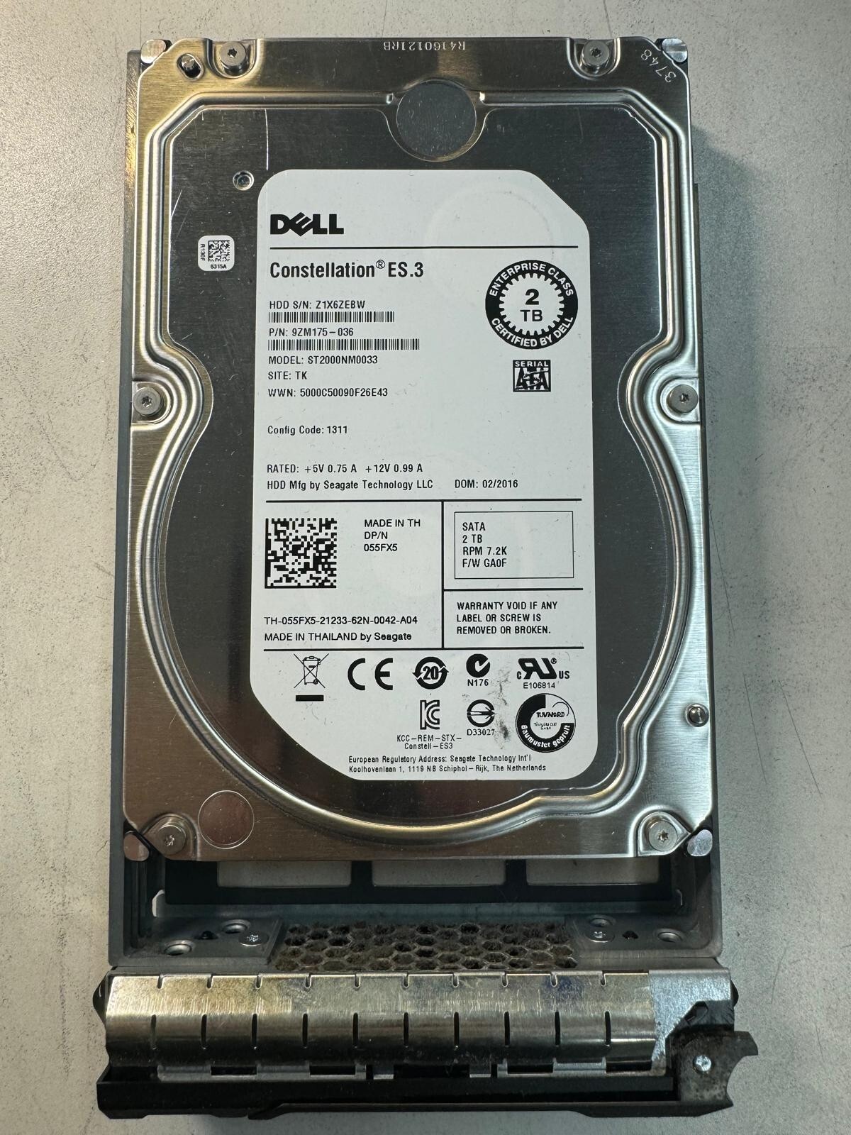 DELL 55FX5 ST2000NM033 9ZM175-036 7.2K RPM  128MB 6Gbps CACHE SATA 3.5" HDD