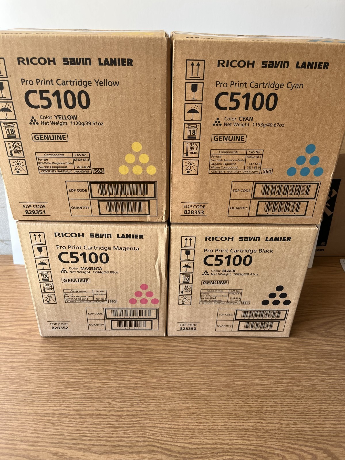 Genuine Ricoh Pro C5100 Print Cartridge Full Set - Cyan, Yellow, Magenta, Black.