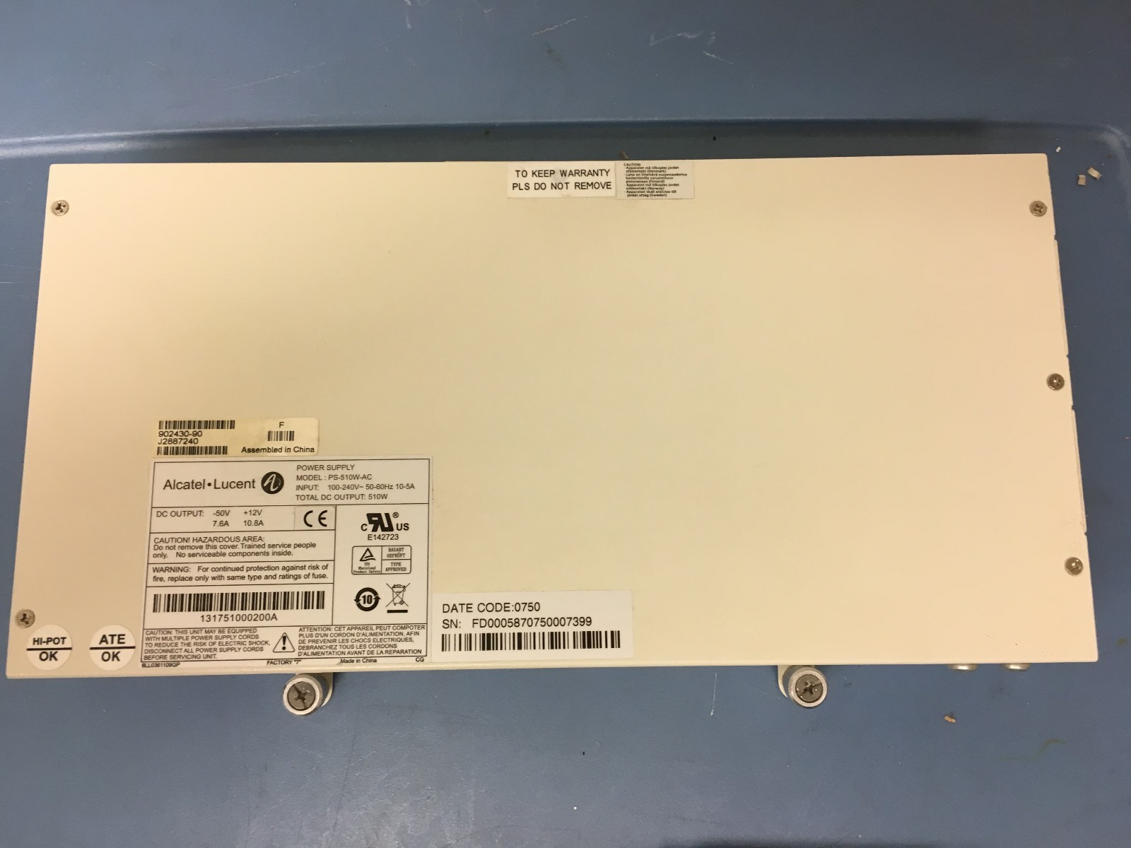 Alcatel-Lucent OS6850-BPPH PS-510W-AC Backup Power Supply 902430-90 OS6850E-BPPH