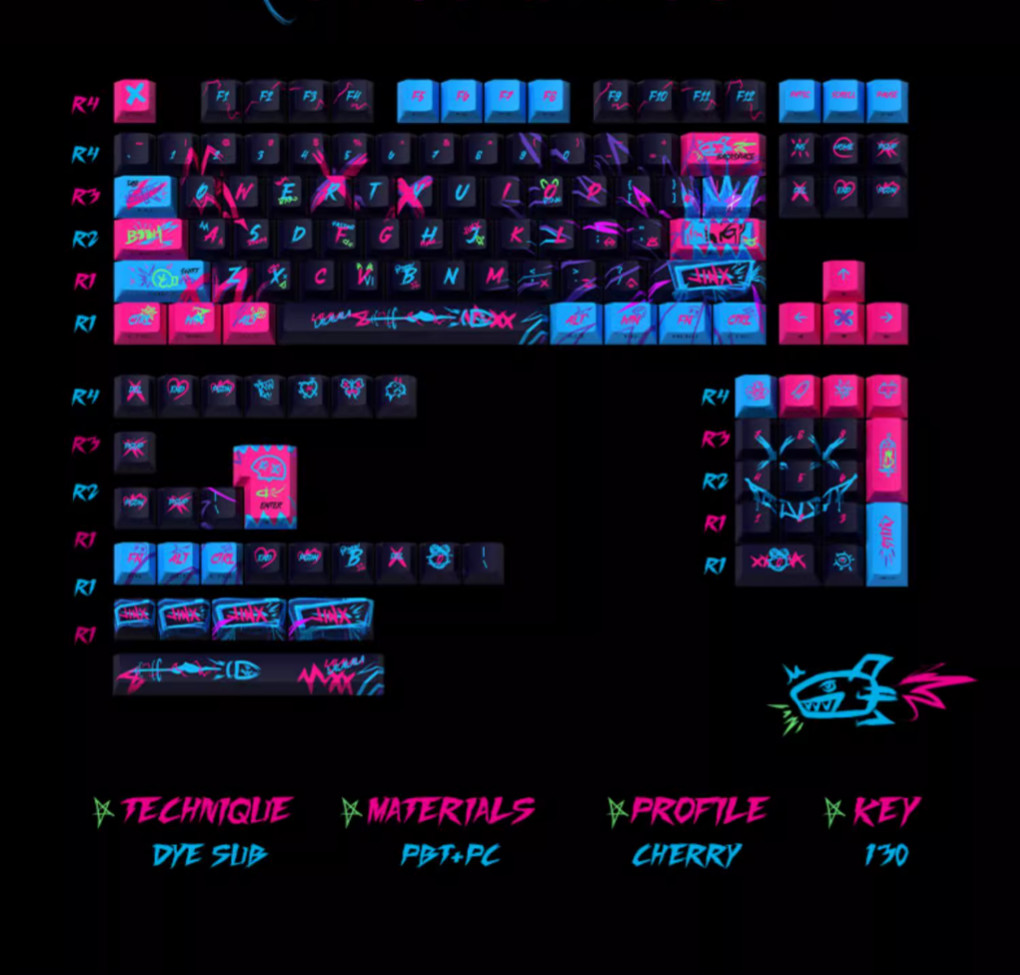 LOL Arcane Jinx Keycaps PBT 130/144 Keys Cherry MX Side-Lit Gift For RGB Keypads