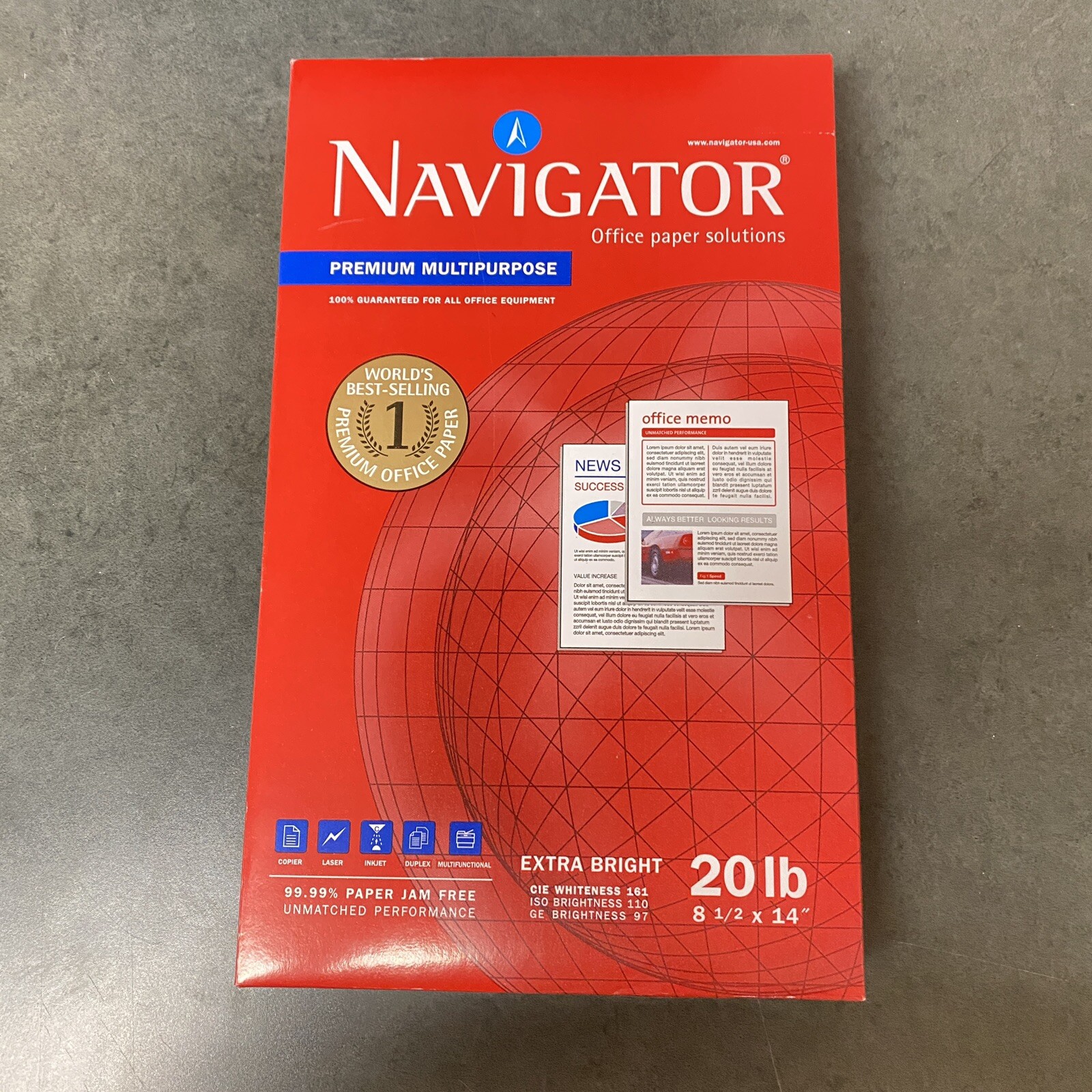 Navigator Premium Multipurpose Paper 97 Brightness 20lb 8 1/2 X 14 White 500 Ct