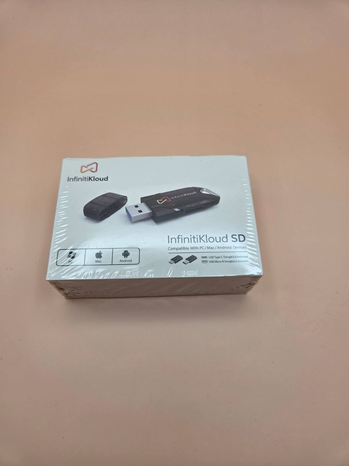 InfinitiKloud SD USB Backup Drive PC Mac Android NEW SEALED MicroSD Reader