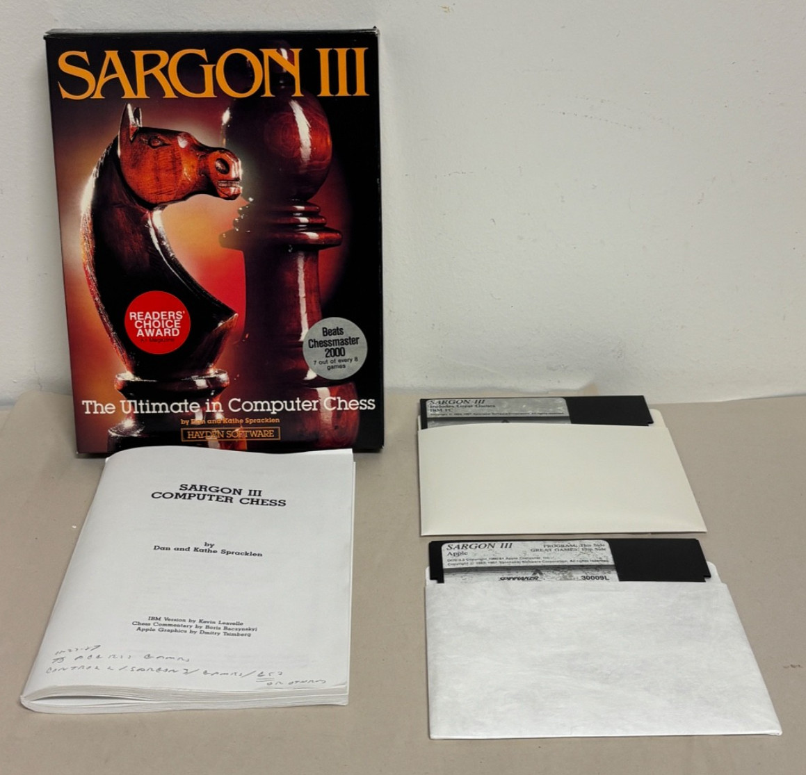 Sargon 3 III Computer Chess Software - Apple & IBM PC 5.25" Floppy Disk