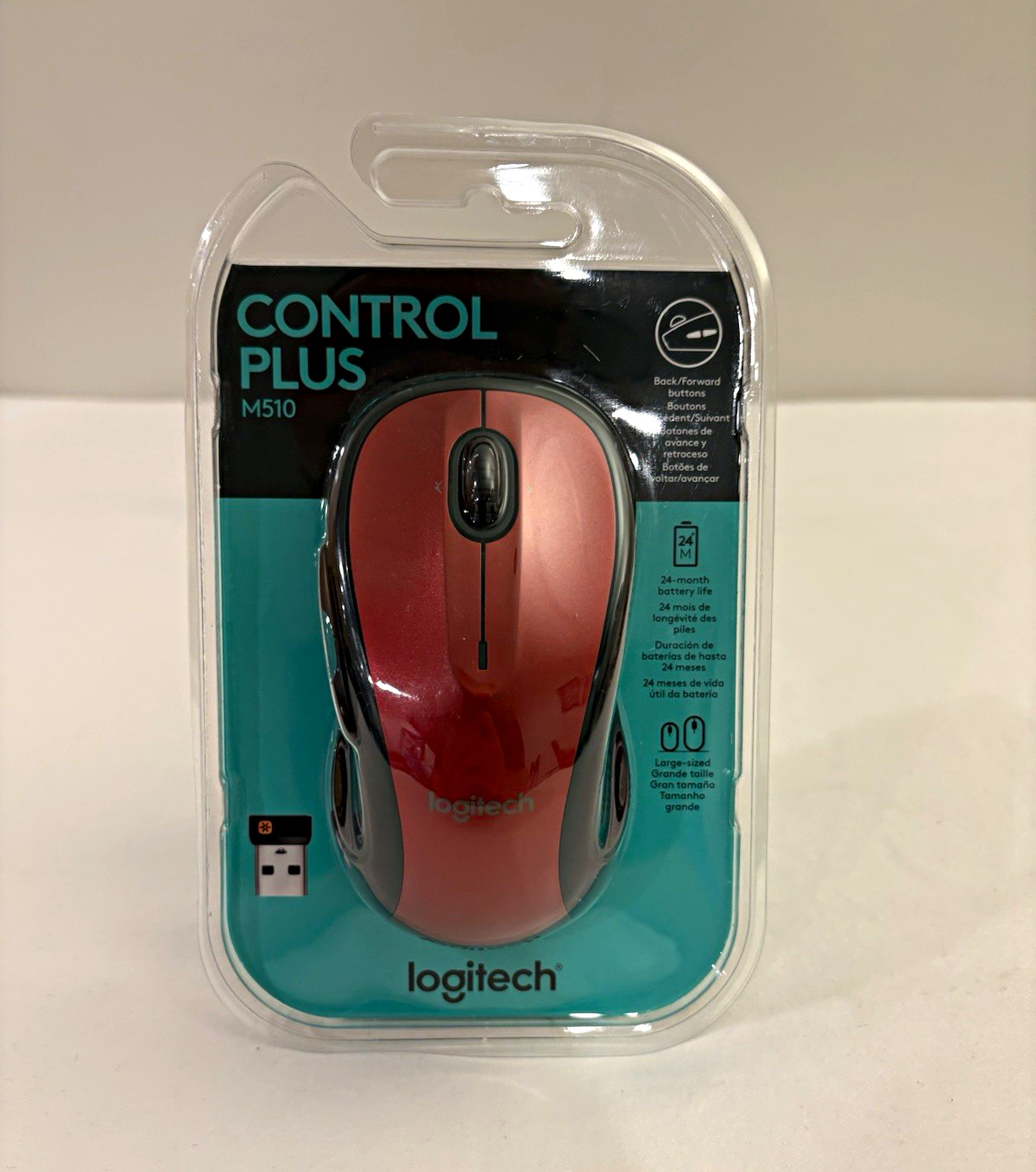 Logitech Control Plus M510 Wireless USB Laser Mouse 1000 DPI 7 Buttons Red/Black