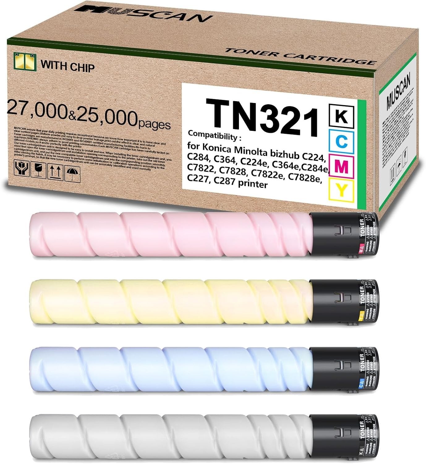 TN321 Toner Cartridges 4-Piece BCMY MUSCAN [Compatible With Konica] BN Chip