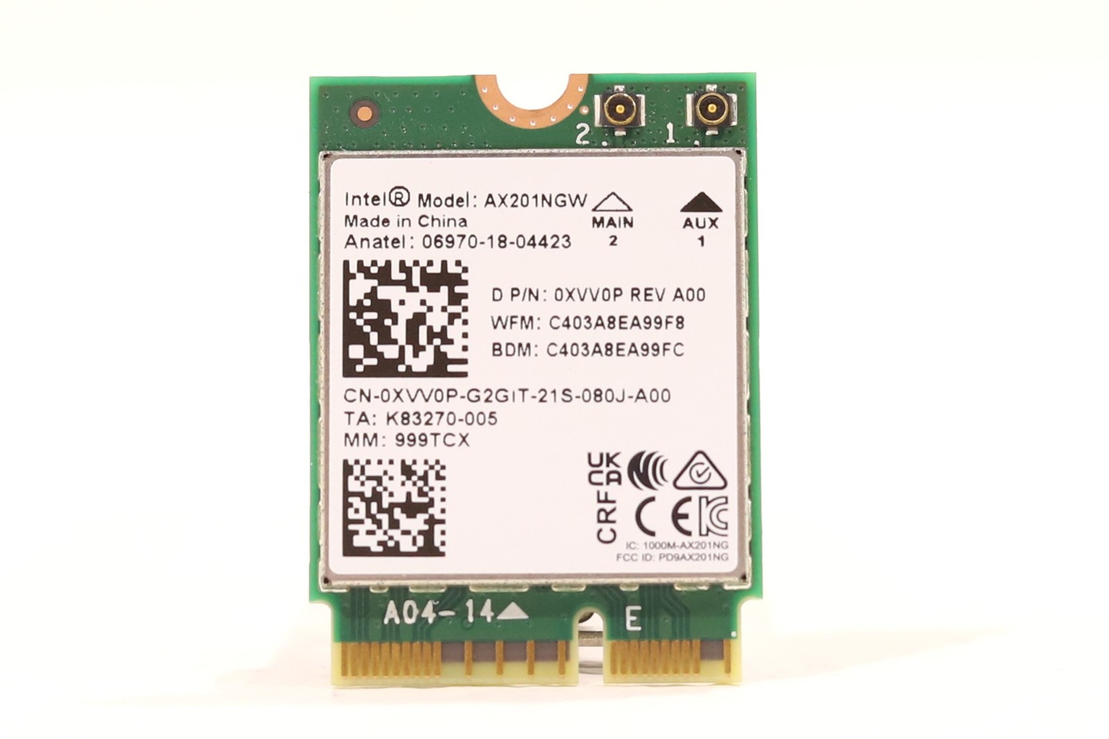Dell AX201NGW M.2 2230 Wi-Fi 6 Wireless LAN Adapter Module Dell P/N: 0XVV0P