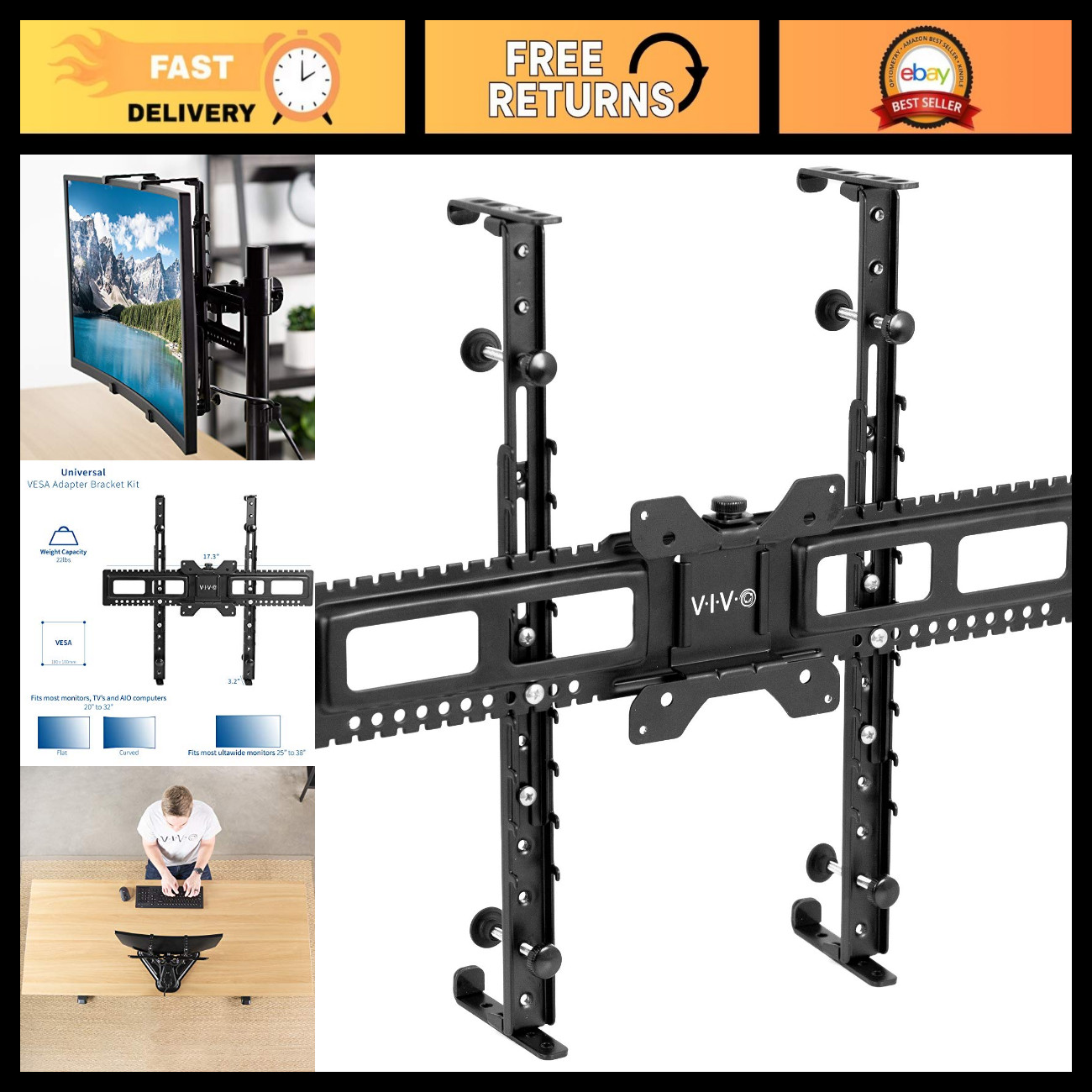 VESA Mount Adapter Kit for 20-32" Flat & Curved Monitors - Easy Installation