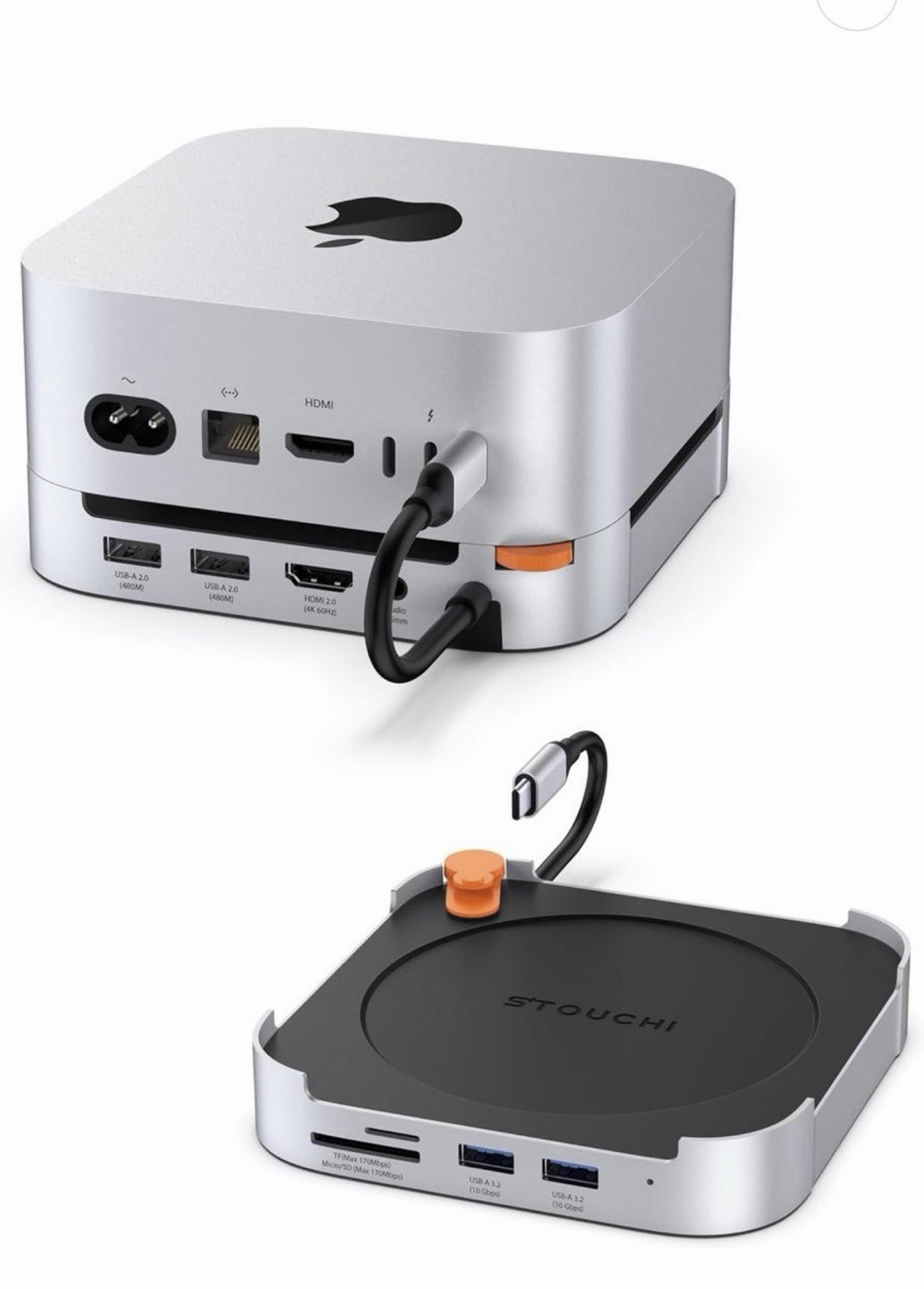 Mac mini M4 Dock with NVMe SATA SSD Enclosure, Stouchi M4 Stand&Hub with 2X USB