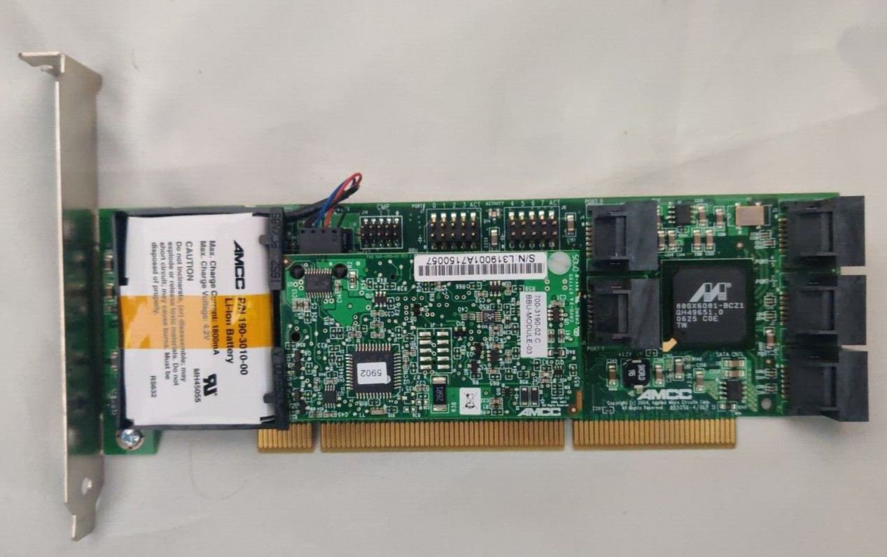 AMCC 3WARE 9550SX-4/8LP SI-Port PCI SATA RAID Controller P/N:700-3188-04C W/BBU