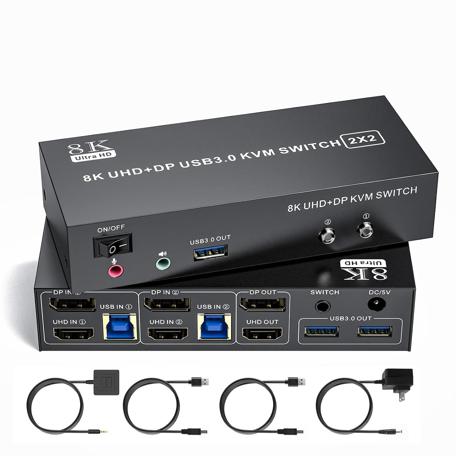 HDMI Displayport KVM Switch 2 Monitors 2 Computers, 8K@60Hz/4K@144Hz