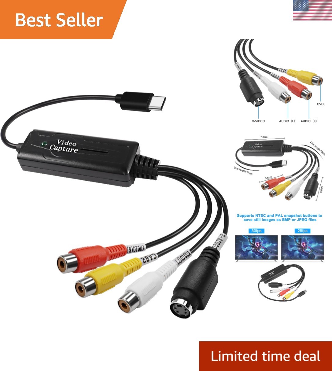 Versatile RCA to USB C Converter with Adapter - Perfect for Video Recording