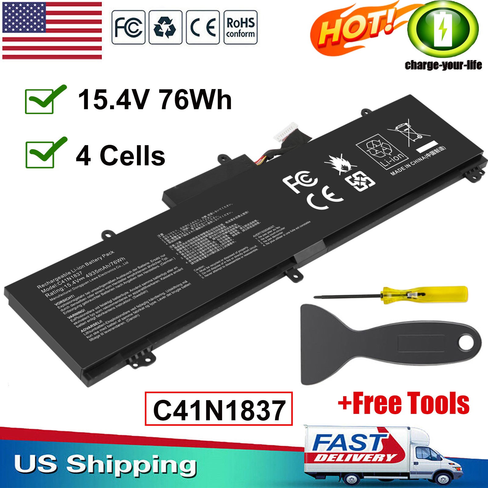 ✅C41N1837 Battery For ASUS ROG Zephyrus G15 GA502 M15 GU502G S15 GX502 76Wh NEW