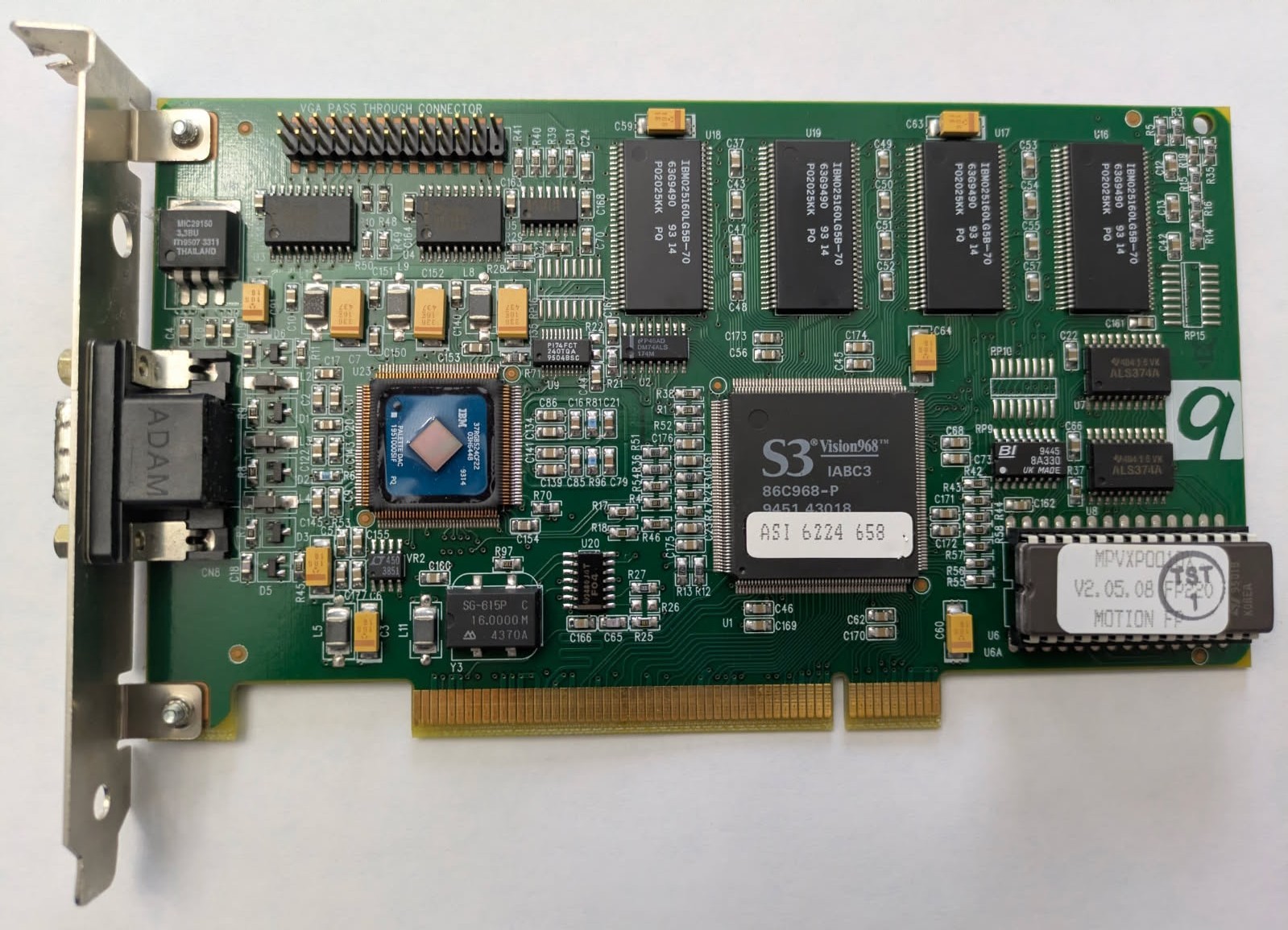 Vintage Retro Gaming Number Nine PC00BPZ0-2 S3 Vision968 PCI Video Card