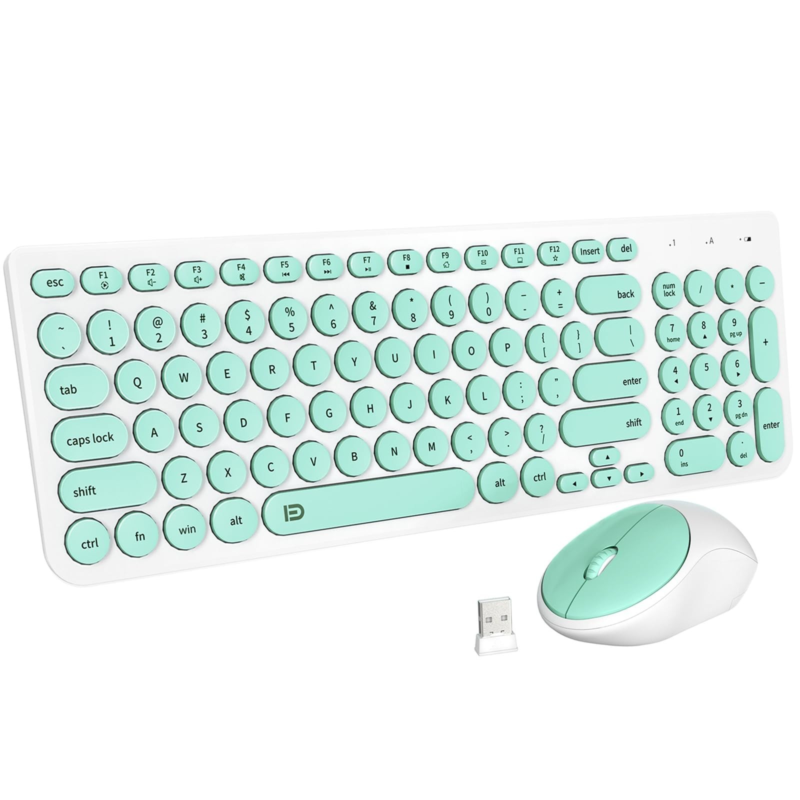 FD Wireless Keyboard and Mouse Combo - 2.4GHz USB Cordless, Cute Round Keys, ...
