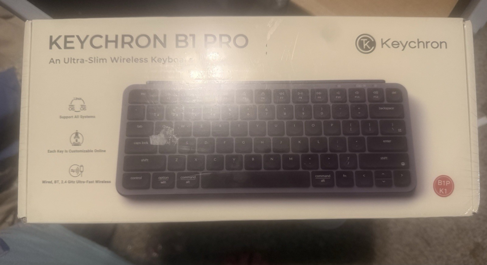 Keychron B1 Pro Wireless Keyboard Ultra-Slim 2.4G Bluetooth Space Gray B1P-K1