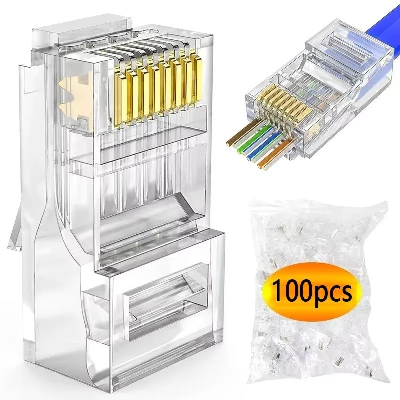RJ45 Cat6 Pass Through Connector Plugs ethernet cable plug Network crimp-100 Pcs