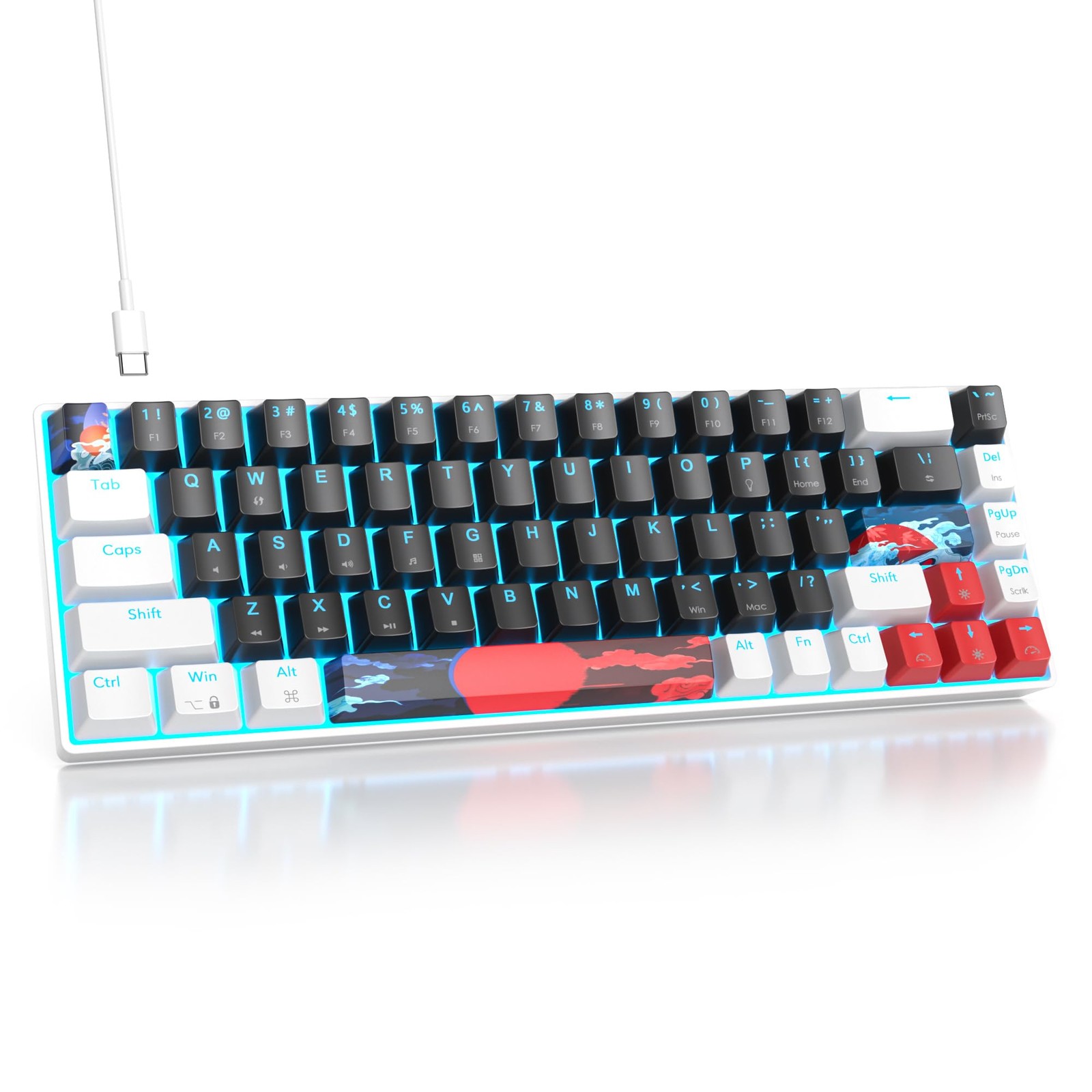 65% Mechanical Gaming Keyboard Linear Red Switch 68 Keys 60% Backlit Black