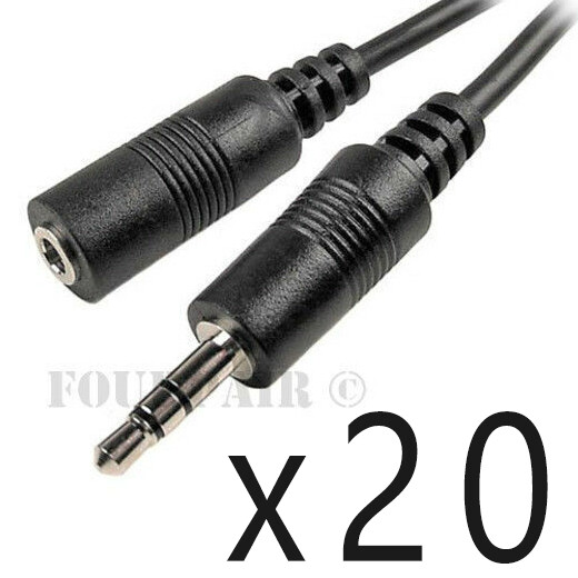 20 Pack Lot - 50ft 3.5mm Stereo Audio Extension Cable Male to Female M/F MP3 1/8