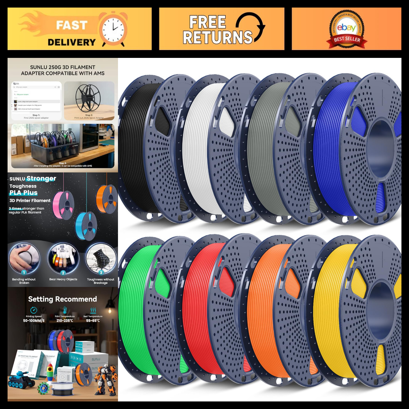 3D Printer Filament Bundle - PLA Plus, 250g Spool, High-Quality, Easy to Use