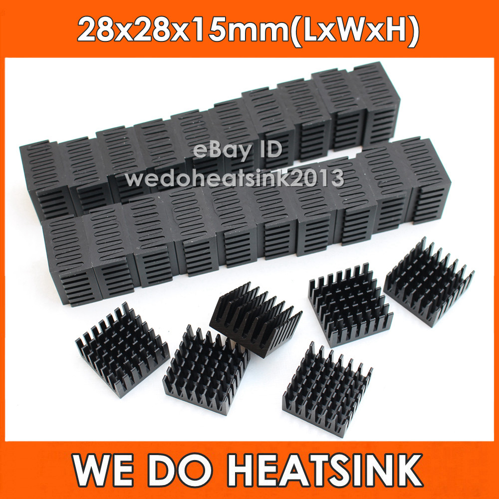 5pcs Black Anodized 28x28x15mm Heatsink Radiator, RoHS Complaint, High Quality