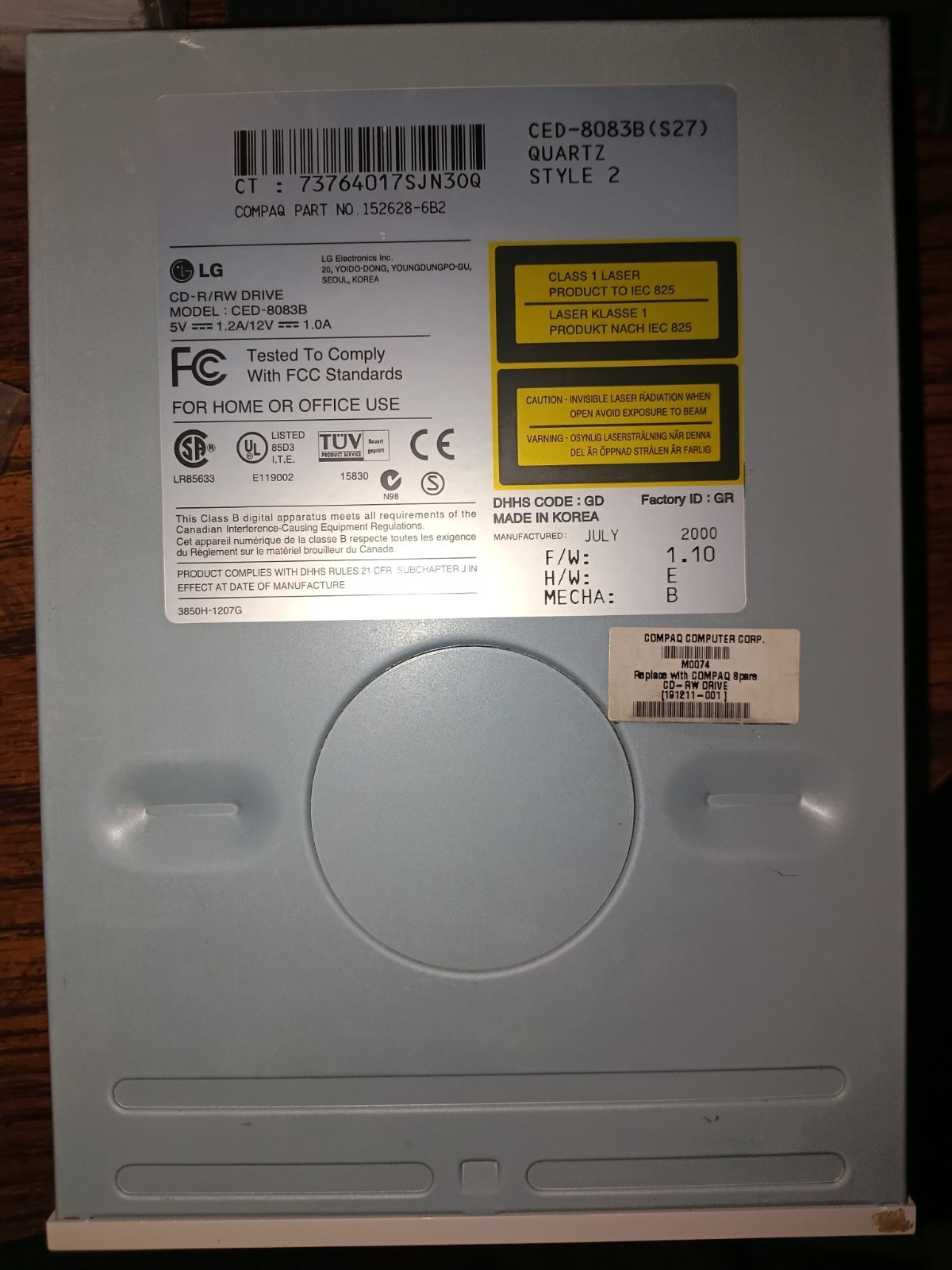 LG CED-8083B CD-R/RW/CD-ROM Drive Tested Works Grey