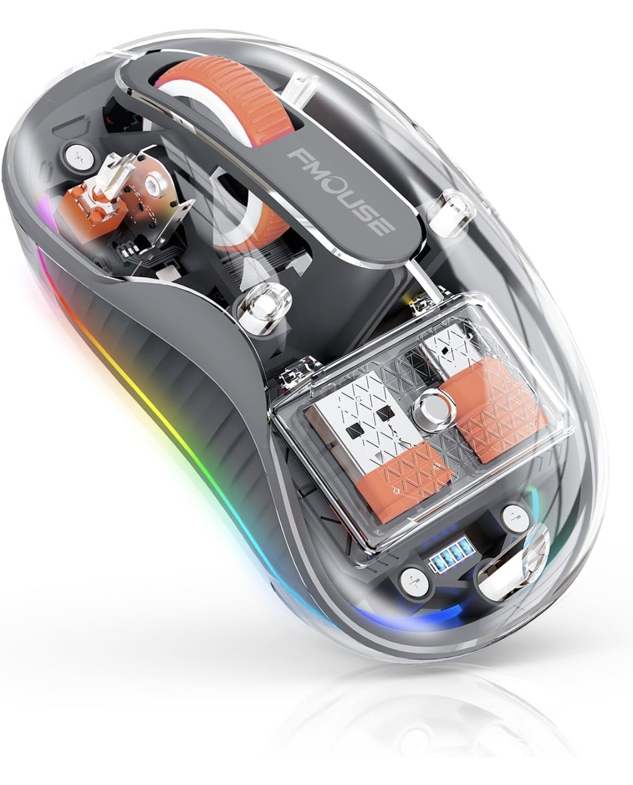 FMOUSE Novel Transparent Wireless Mouse, Tri-Mode (Dual Bluetooth+2.4GHz), US...