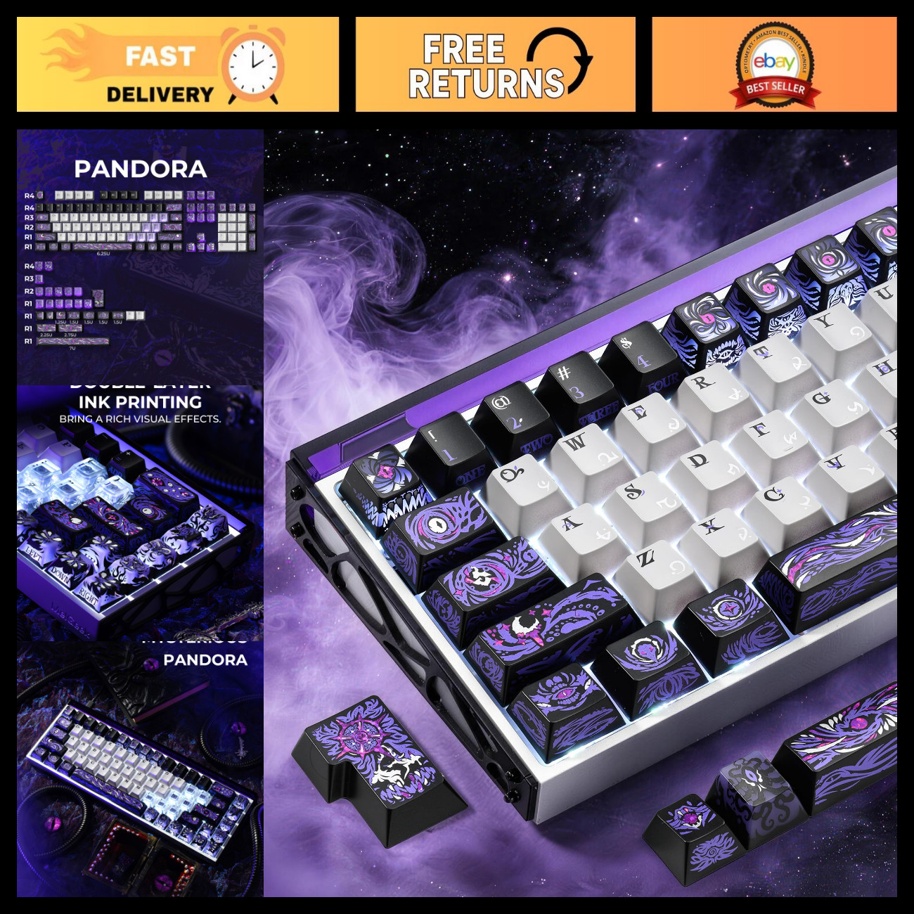 Cherry Profile PBT+PC Keycaps for Mechanical Keyboards - Shine Through Design