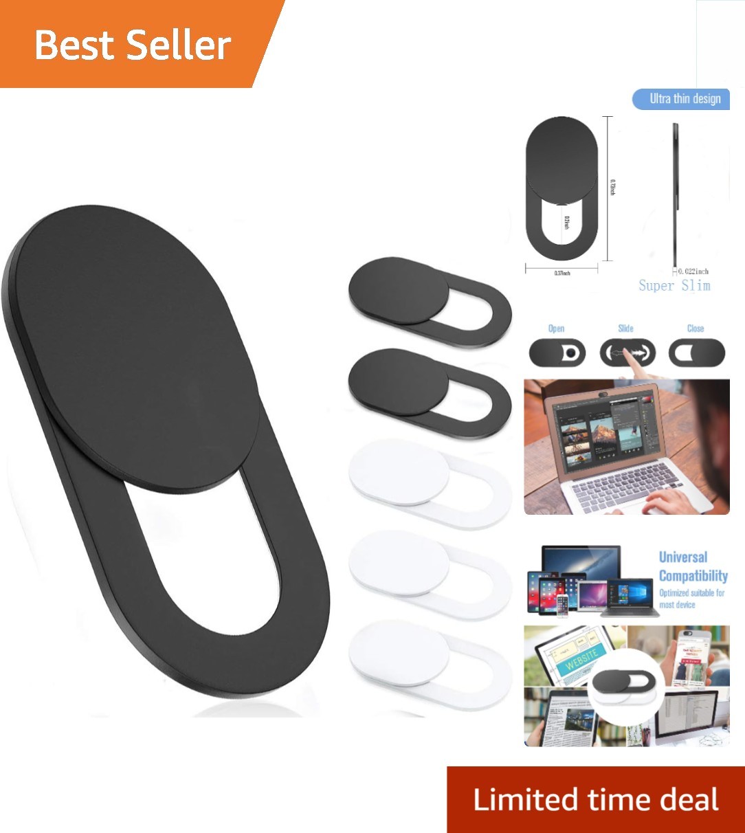 Universal Webcam Cover Blocker - 6 Pack Ultra-Thin Security for Laptops & More