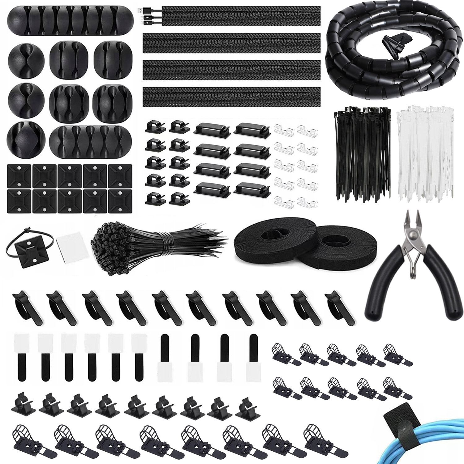 Cord Management Organizer Kit 4 Cable Sleeve Split with 76 Self Adhesive