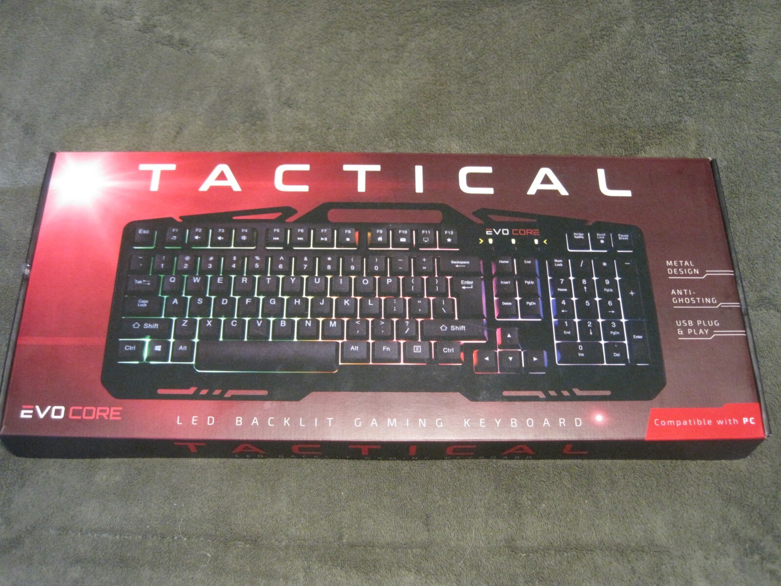 Tactical RGB LED Backlit Gaming USB Metal Keyboard by Evo Core for PC and Mac OS