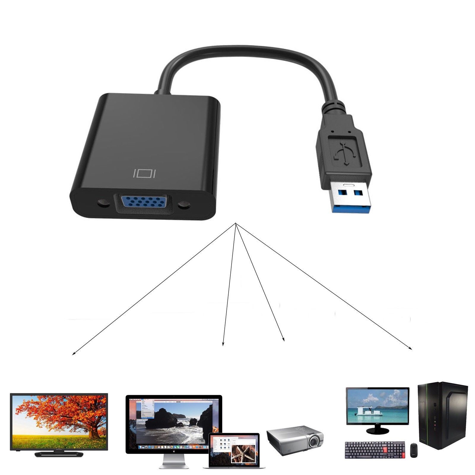 USB 3.0 to VGA Converter Adapter 1080P External Video Multi-display for Win 7/8