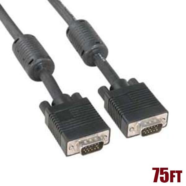 75FT 15pin SVGA VGA Adapter PC Monitor M/M Male To Male Cable w/ Ferrite Cores
