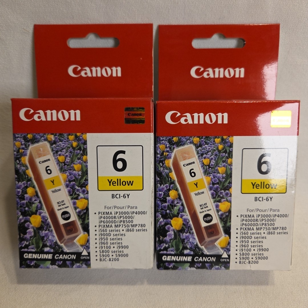 NEW GENUINE - CANON BCI-6 2-PACK YELLOW Ink Cartridges BCI-6Y - Sealed Boxes