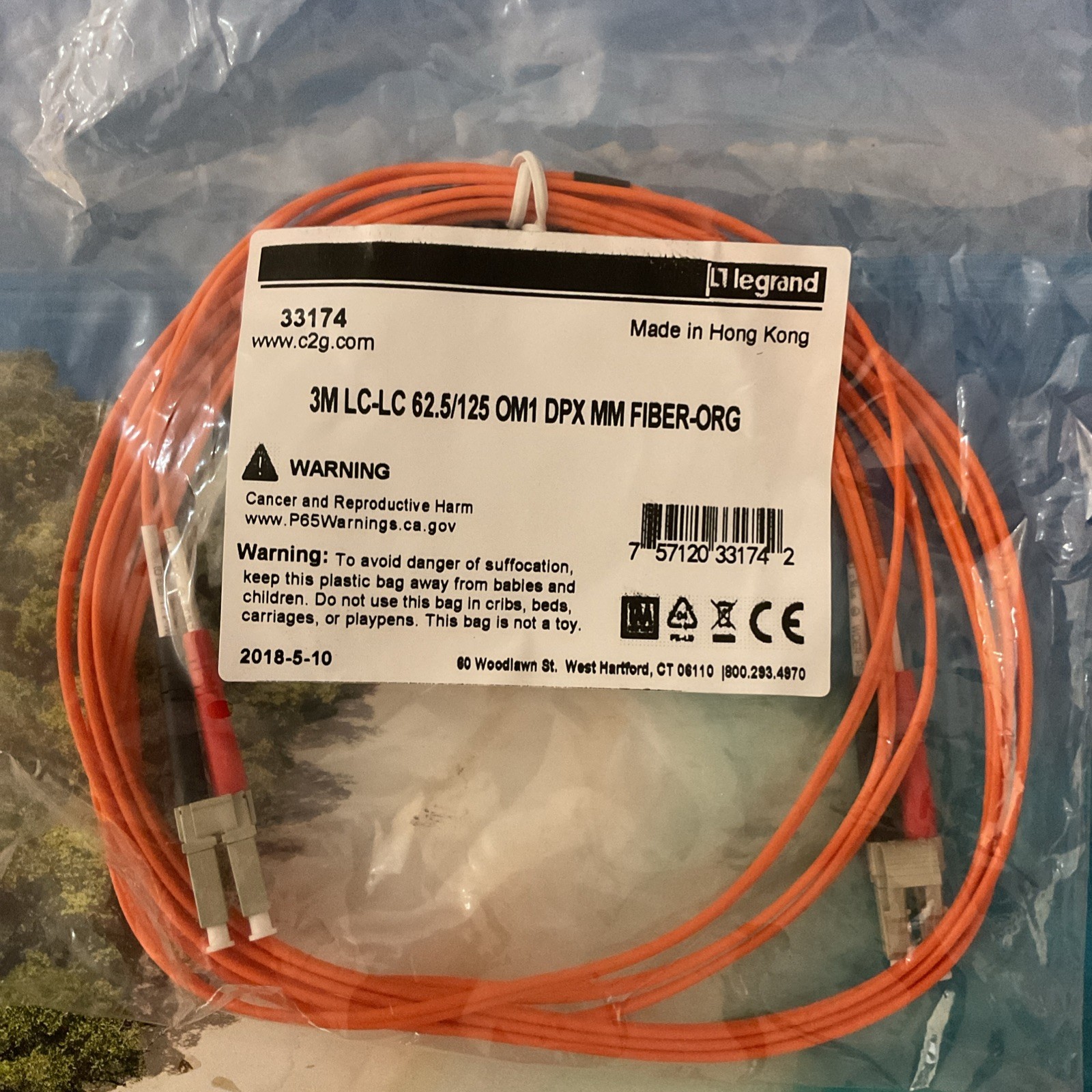 LEGRAND C2G 3M LC-LC 62.5/125 OM1 Duplex Multimode Fiber-ORG 33174