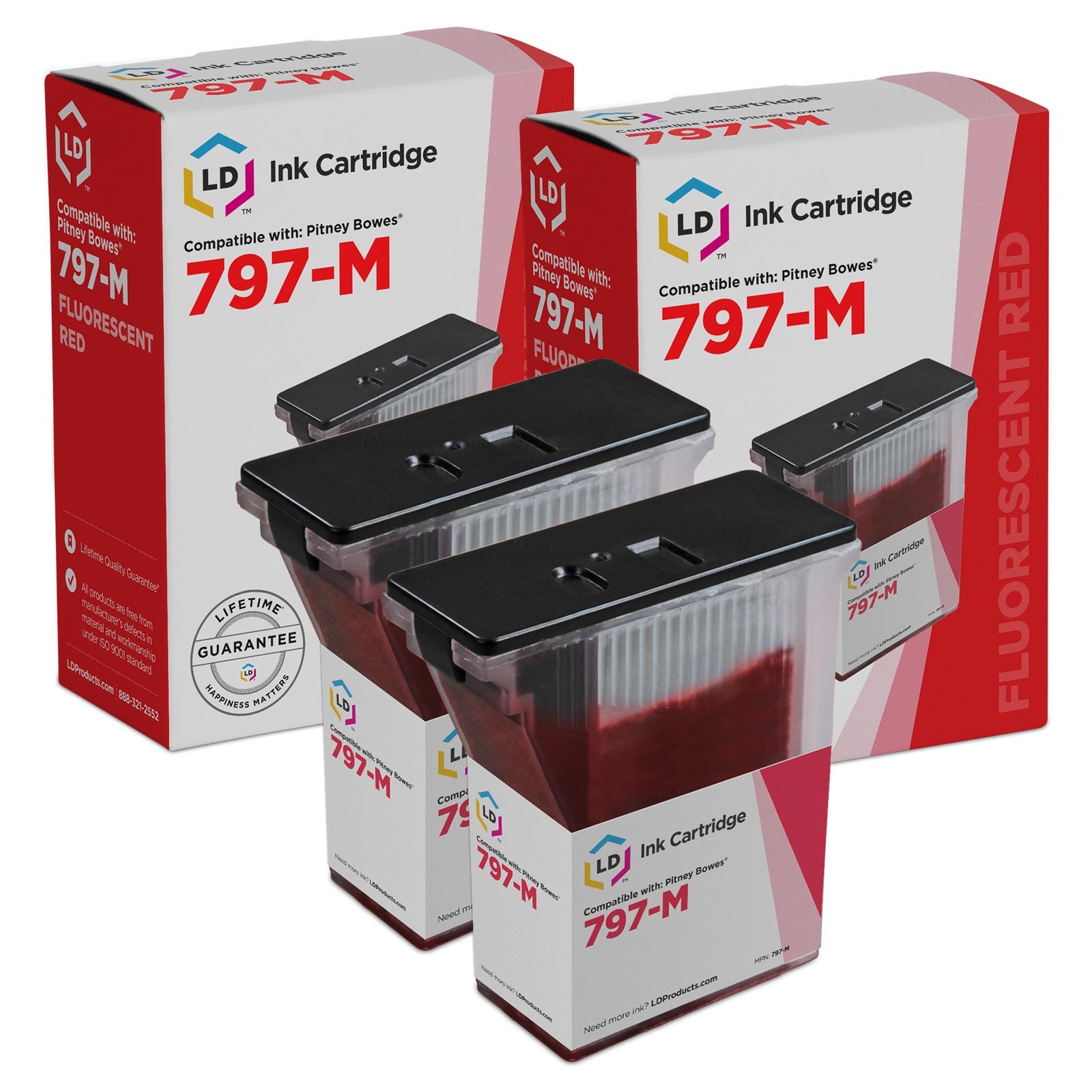 LD Compatible Pitney Bowes 797-M Fluorescent Red Ink Cartridges 2-Pack for K7M0