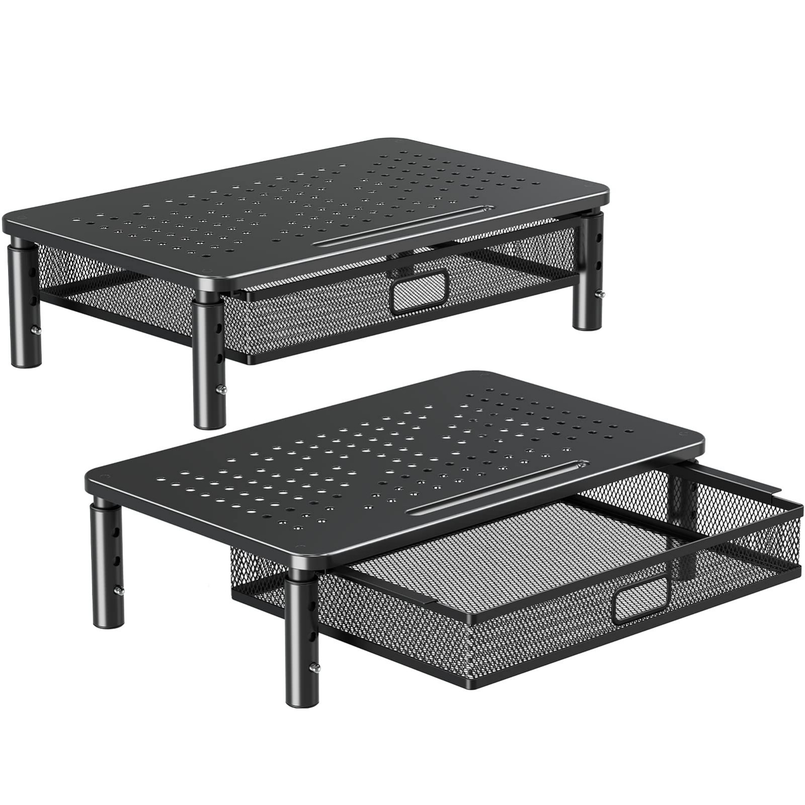 2 Pack Adjustable Monitor Stand Riser with Metal Drawer - 3 Height Options