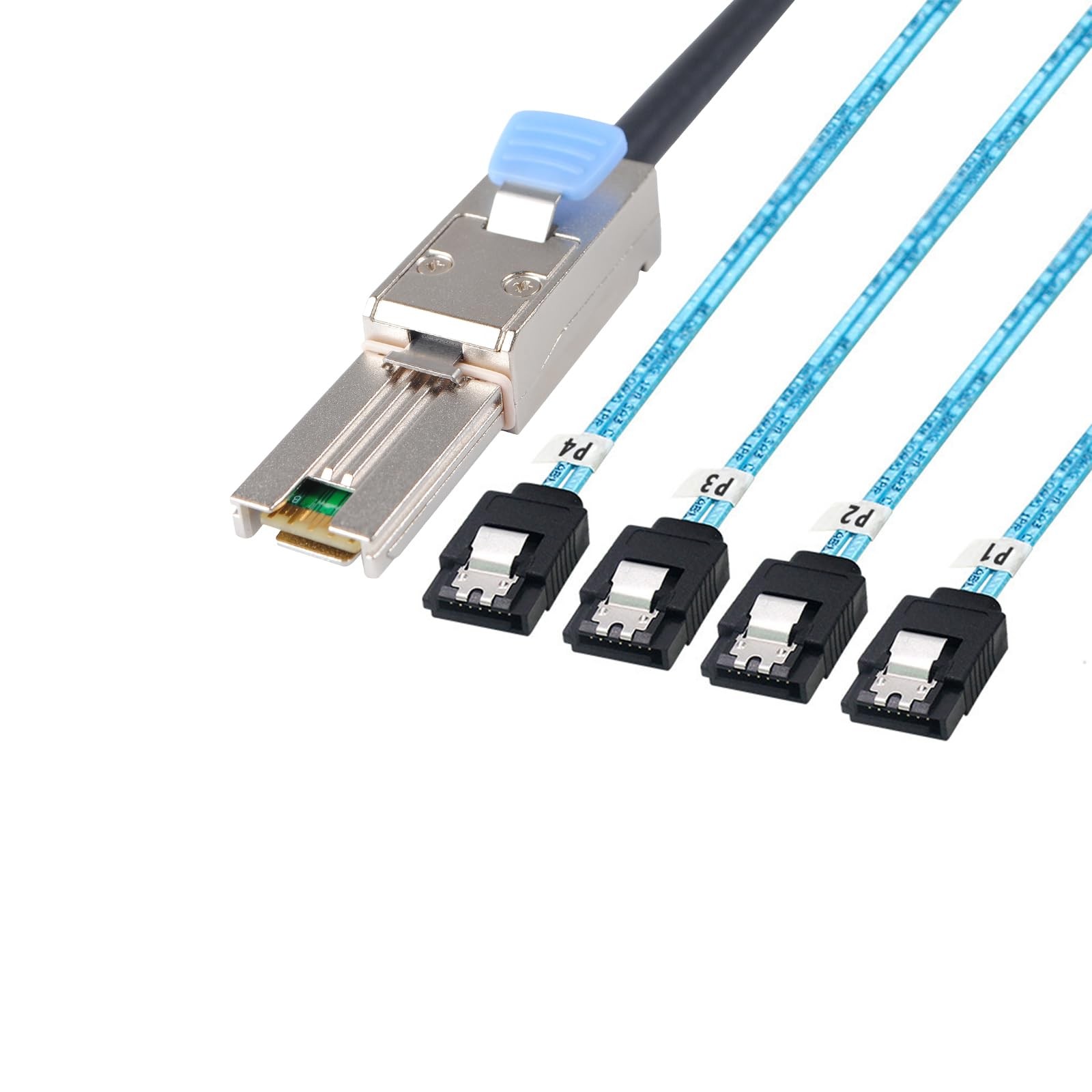 2 PCS 1M 3.3FT Mini SAS 26P SFF8088 Male To 4 SATA 7Pin Female Cable Latch