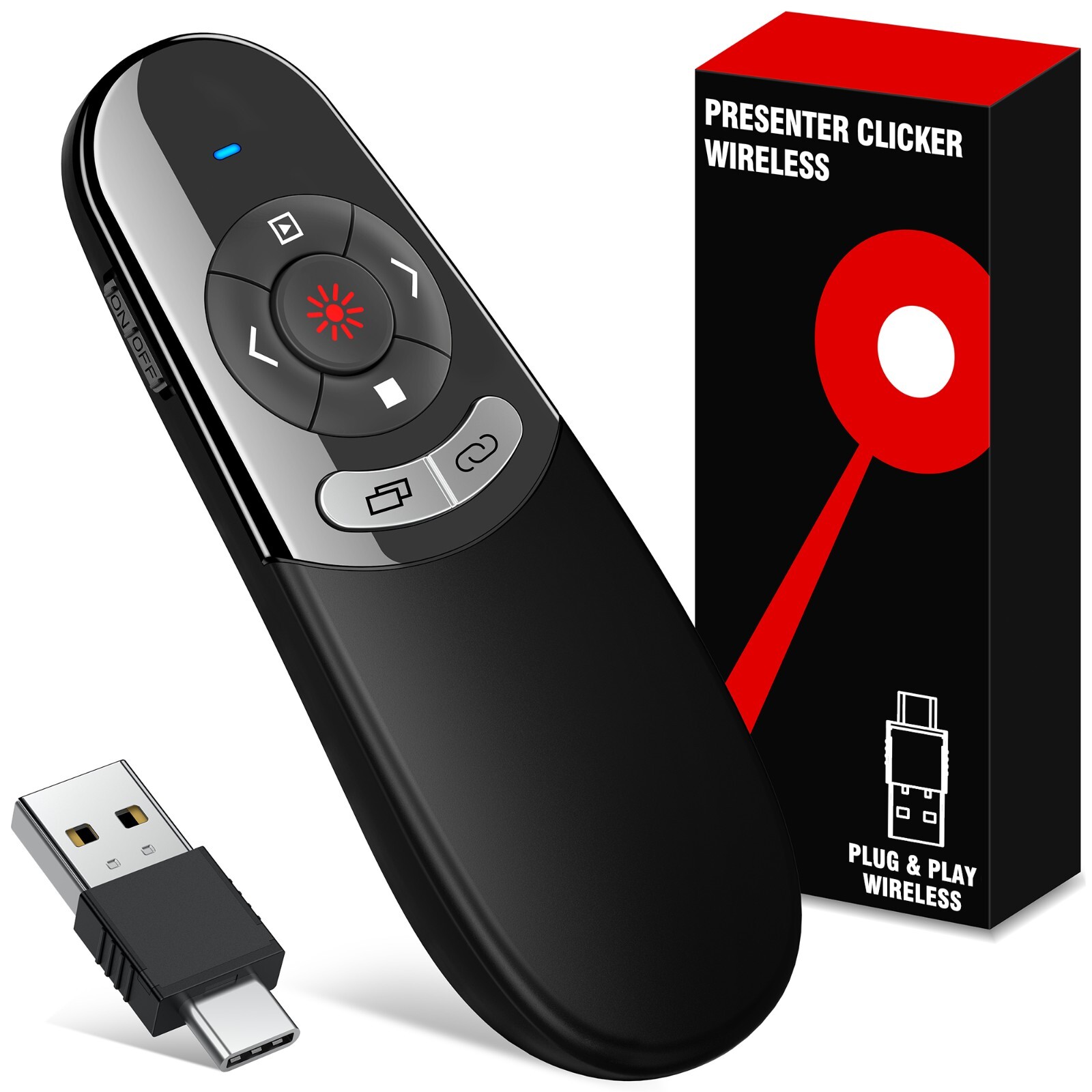 Wireless USB PPT Presenter Laser Pointer Clicker Power Point Presentation Remote