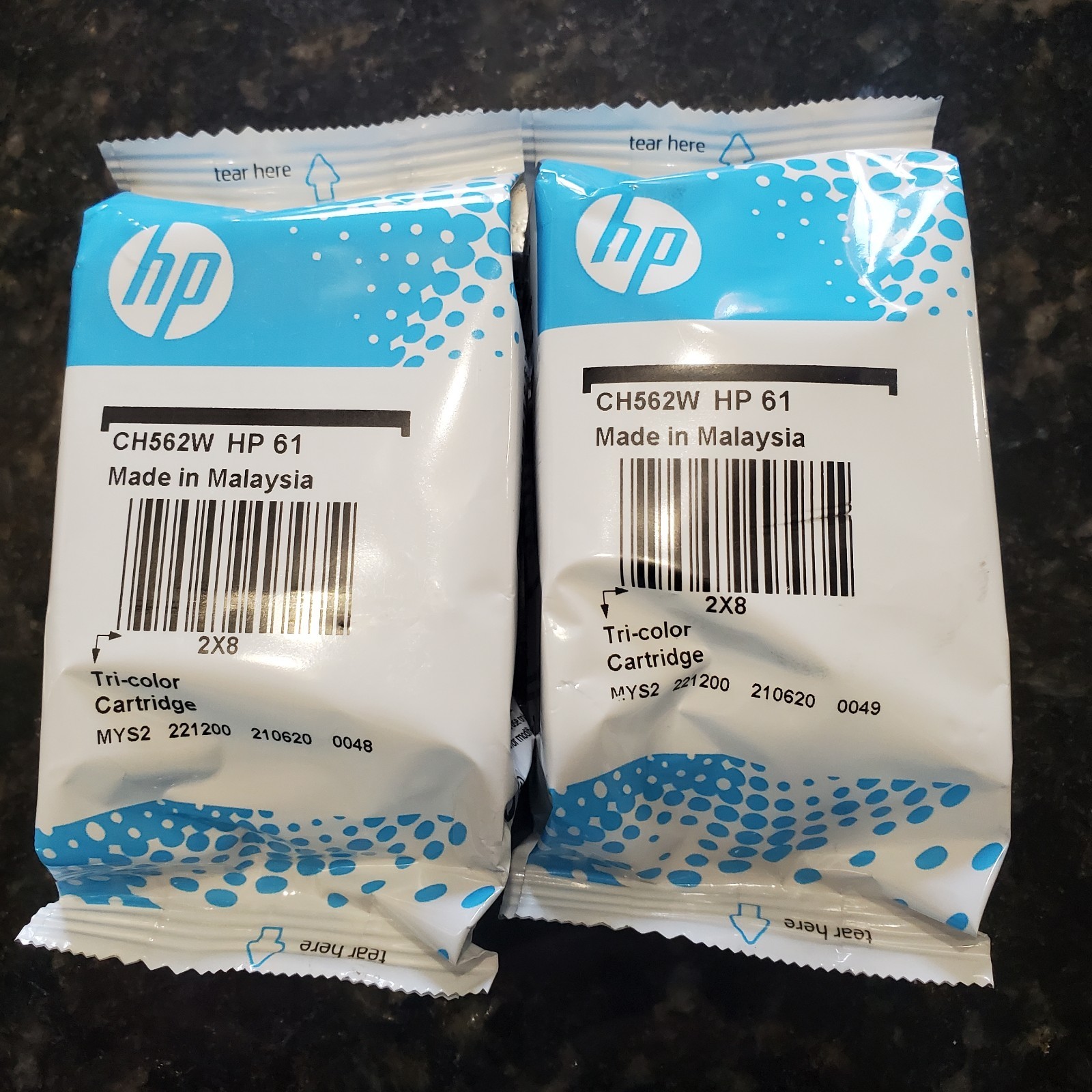 2 x HP 61 Tri-Color Ink Cartridge Packs CH562W.  Open Box Factory Sealed
