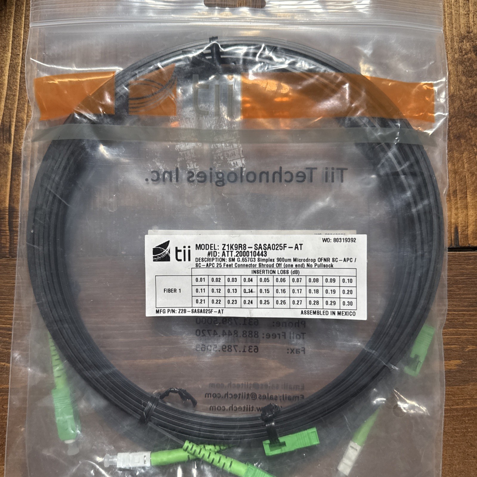 TII Technologies Z1K9R8 - SASA025  Fiber Optic Cable 25ft