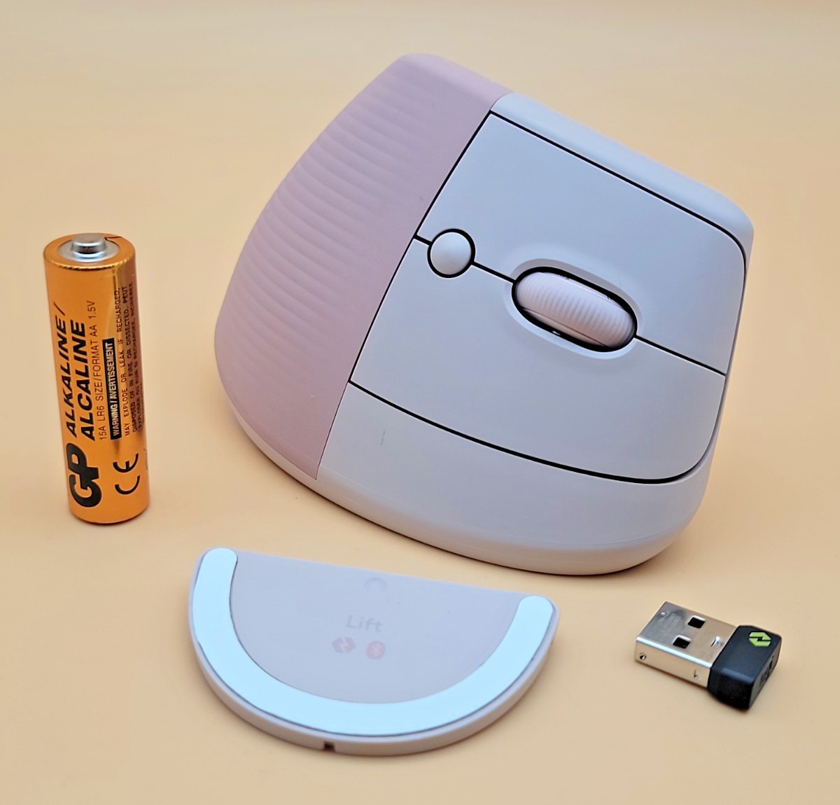 Logitech Lift Vertical Ergonomic Mouse, Wireless, Rose Pink Color With Dongle